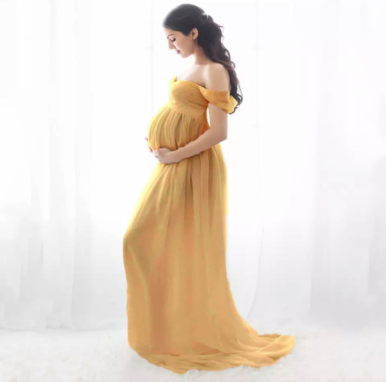 Off shoulder maternity long dress