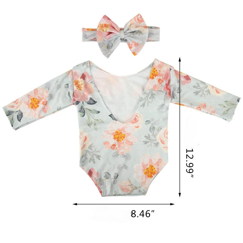 Aqua Blue Flower Print Newborn Romper