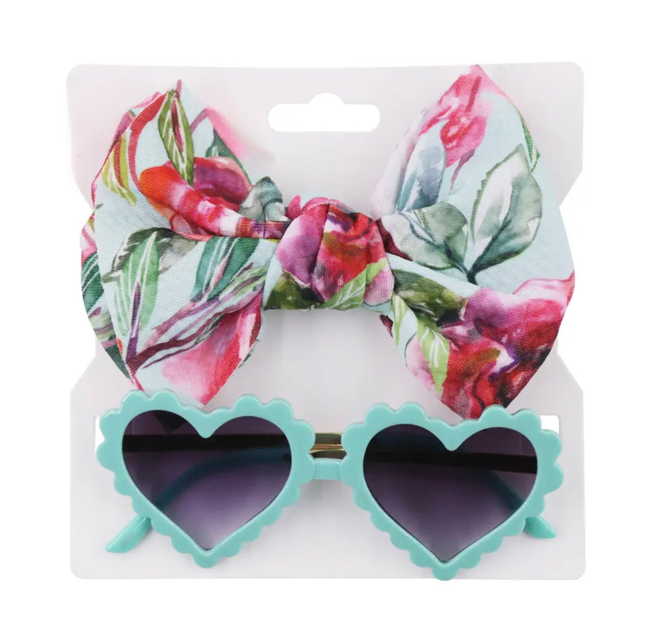 Turquoise Blue heart shape sunglasses with headband