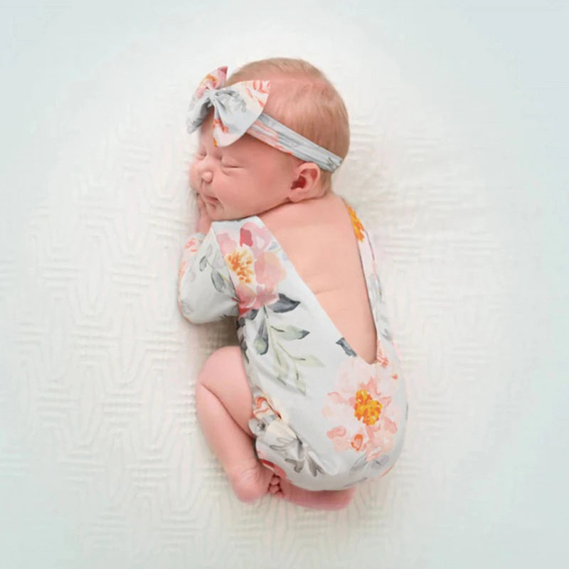 Aqua Blue Flower Print Newborn Romper